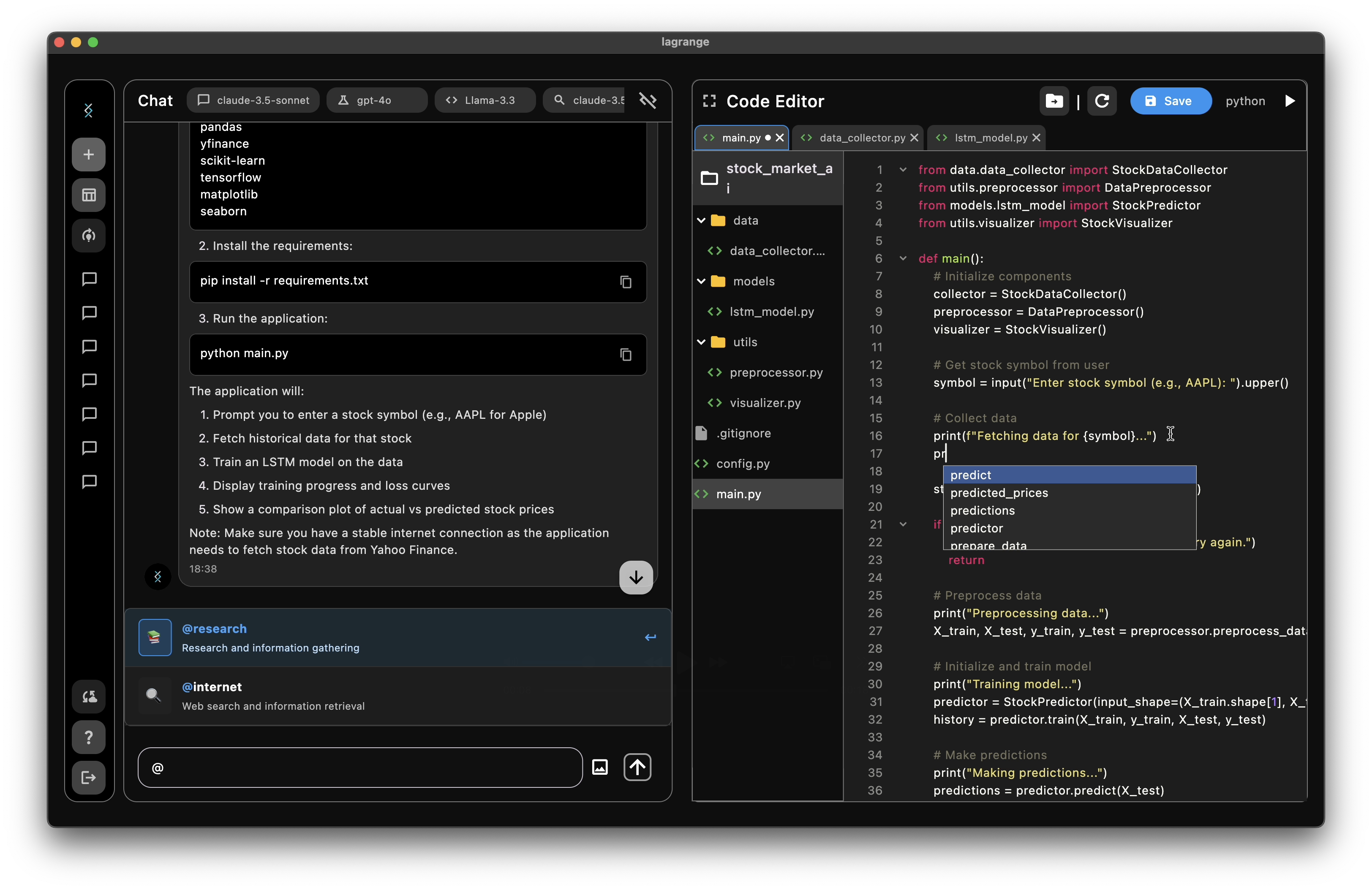 Lagrange Code Editor Interface